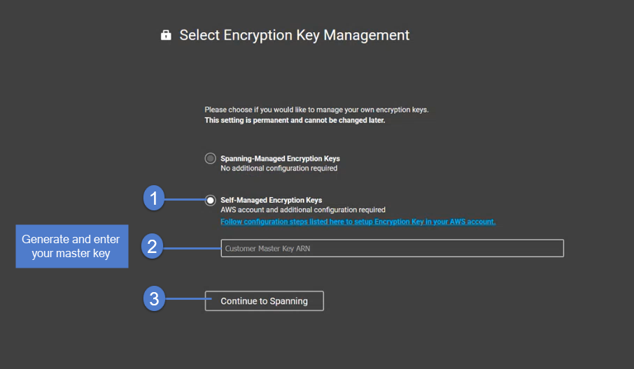 Screenshot of the encryption key management options Screenshot of the encryption key management options