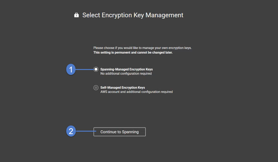 Screenshot of the encryption key management options Screenshot of the encryption key management options