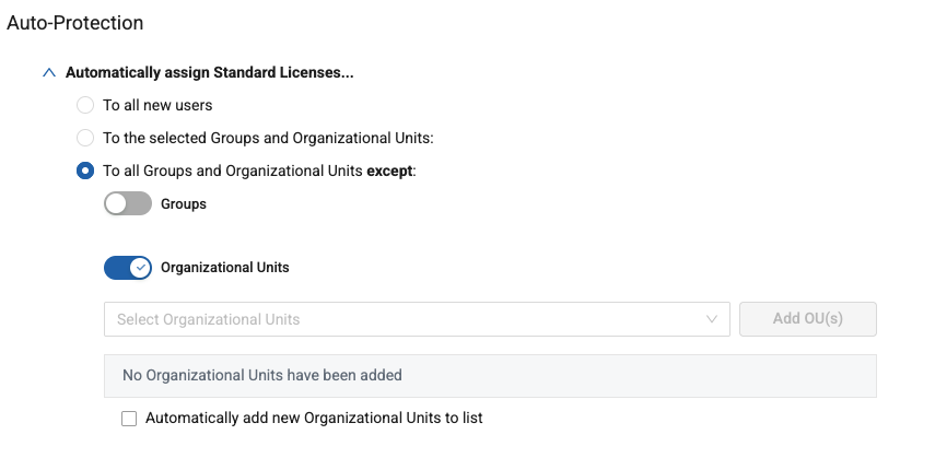 screenshot of auto-protection search screen