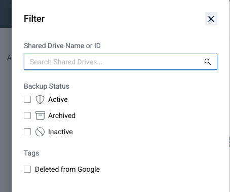 screen shot of shared drive search screen